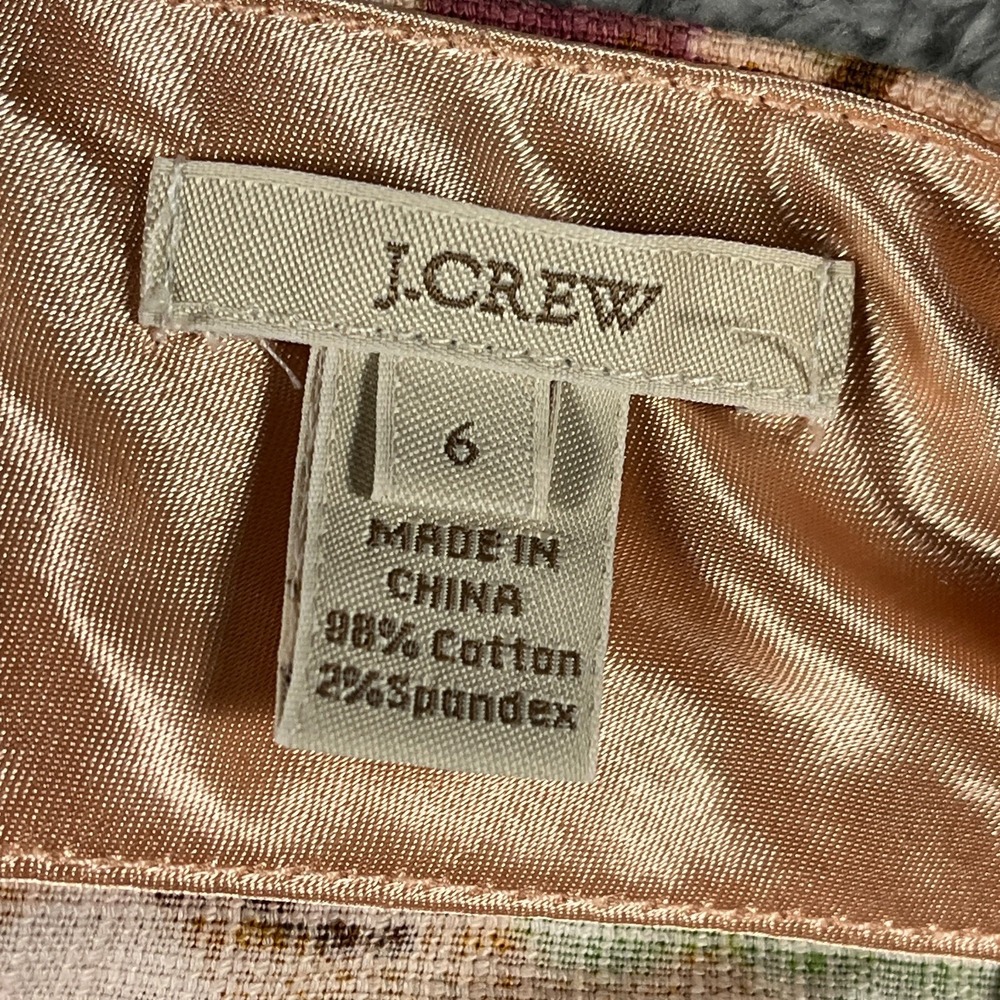 J.Crew Mini Pencil Skirt Womens 6 Pink Brown Floral Lined Stretch Retro Back Zip - Picture 3 of 7